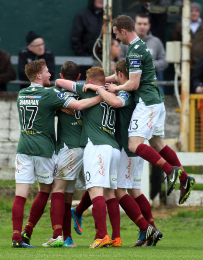 Jake Keegan celebrates scoring with teammates