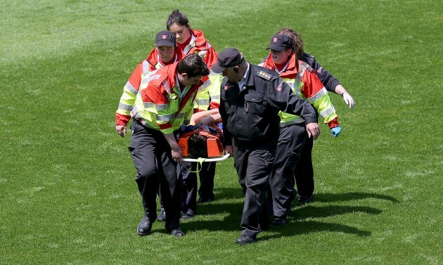 Alan O'Riordan is taken from the field with an injury