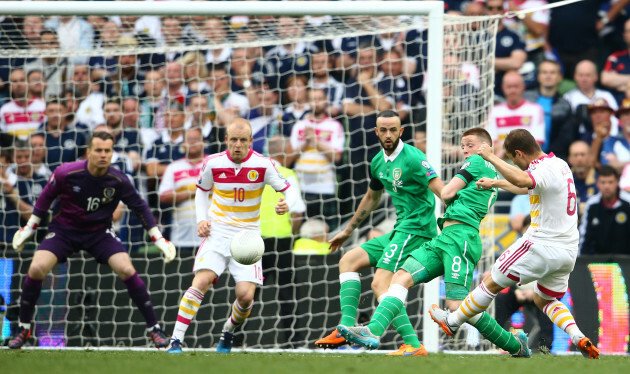 Shaun Maloney scores a goal after it was deflected in off Steven Fletcher