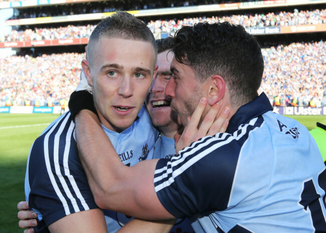Paul Mannion, Paddy Andrews and Bernard Brogan celebrate