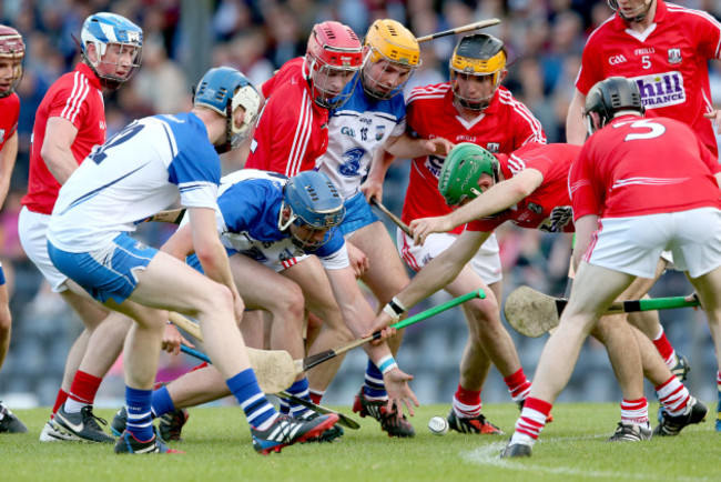 D.J. Foran, Patrick Curran and Ryan Donnelly contest a lose ball with Darren Browne, Martin Brennan, Conor Twomey and Alan Denneh