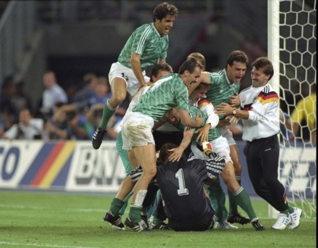 West German players celebrate 4/7/1990