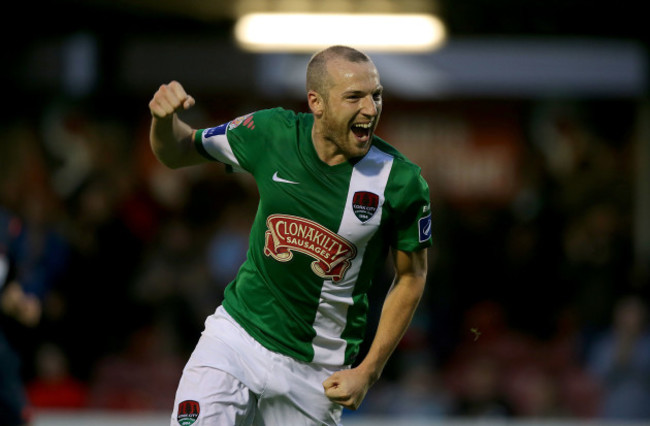 Karl Sheppard celebrates scoring a goal