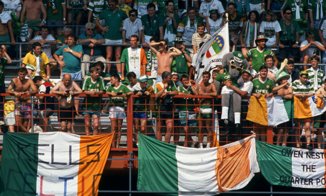 Irish fans look on during the game against Romania 1990