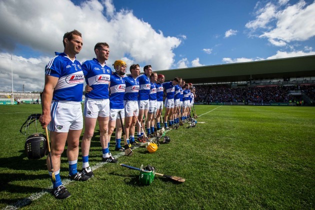 Laois players stand together for the national anthem
