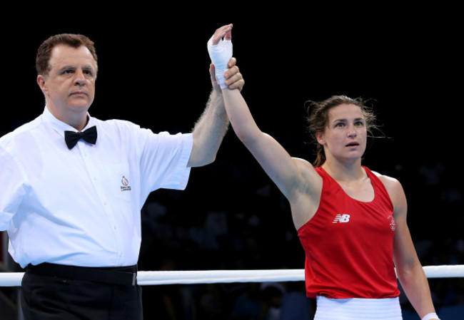 Katie Taylor (Red) is declared the winner