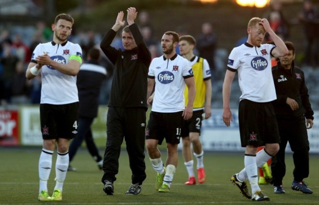 Stephen Kenny applauds the fans after the game