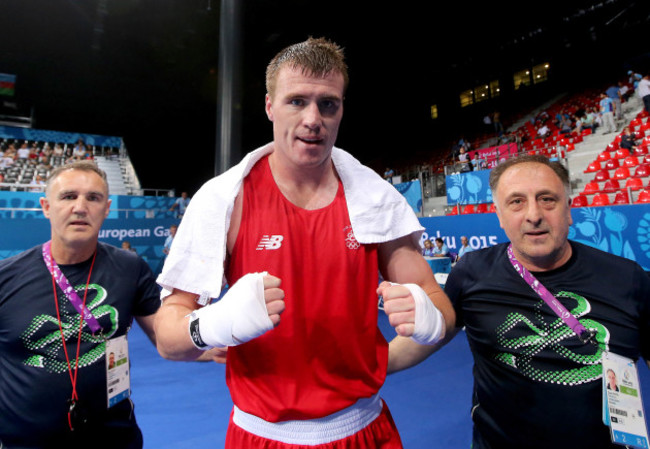 Dean Gardiner celebrates after victory against Guido Vianello