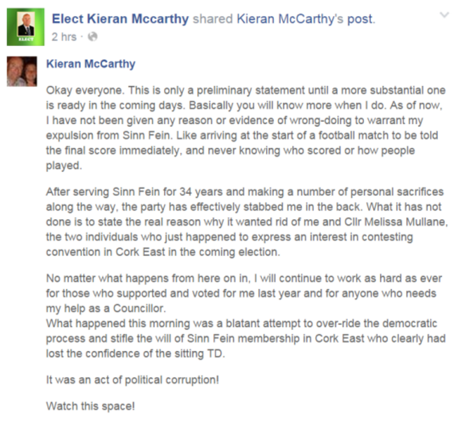 mccarthy statement