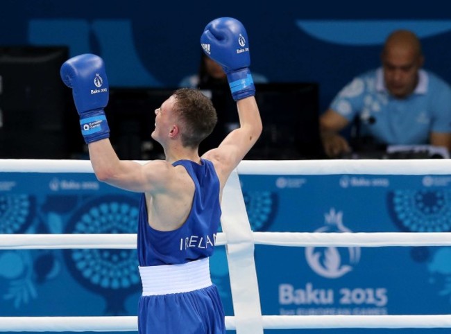 Brendan Irvine celebrates at the end of the third round