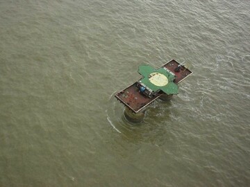 Aerial perspective showing the isolated platforms of Sealand in the North Sea