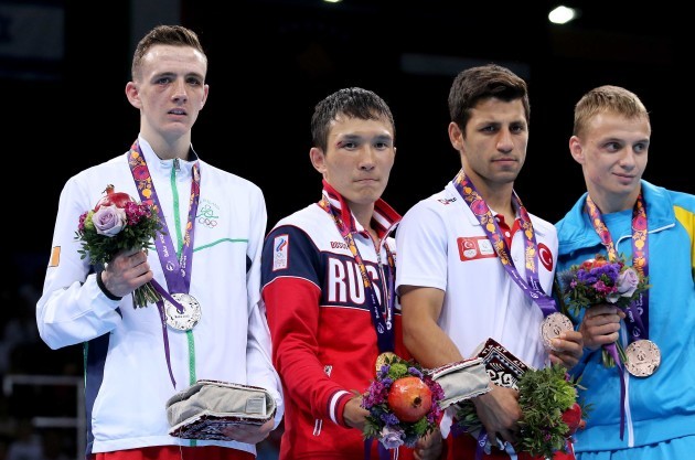 Brendan Irvine with his silver medal and fellow medalists