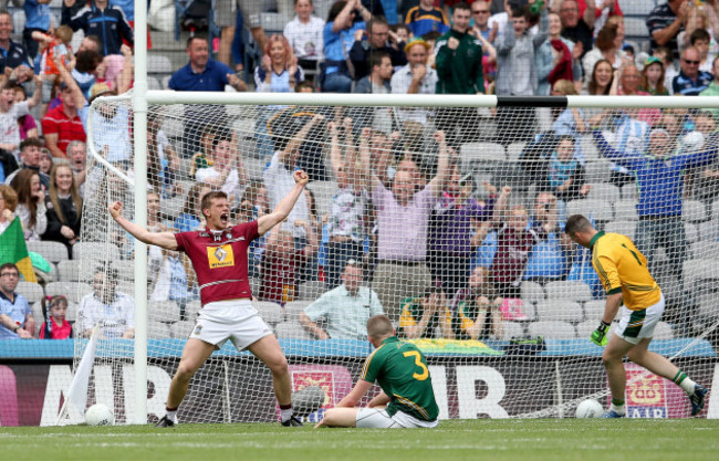 John Heslin celebrates scoring a late goal