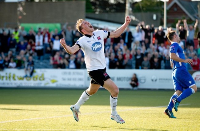 David McMillan celebrates scoring their third goal