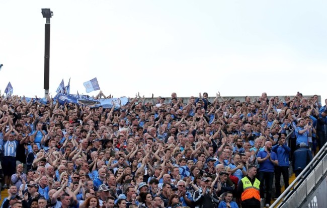 Fans applaud on Hill 16 in the 16th minute of the game