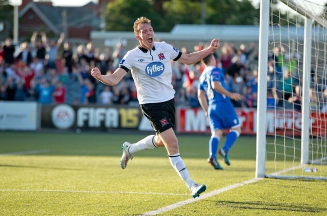 David McMillan celebrates scoring their third goal