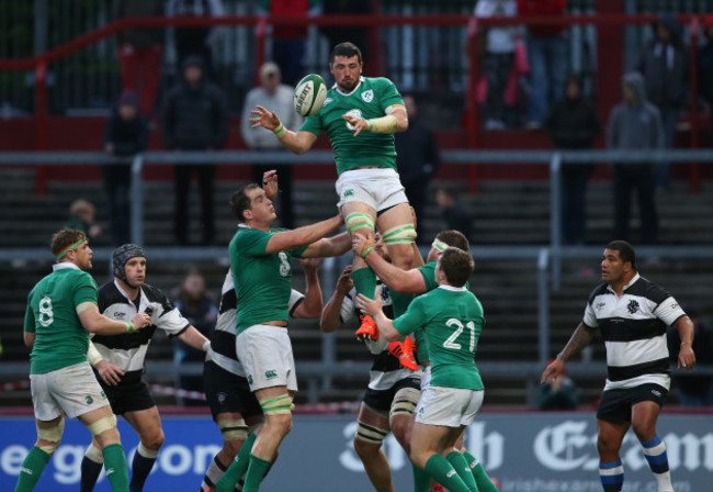 IrelandÕs Ben Marshall wins a lineout