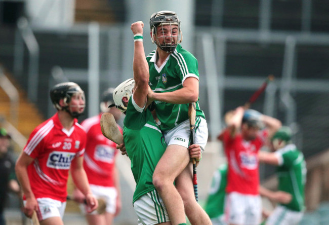 Limerick's Andrew La Touche Cosgrave and Colin Ryan celebrate the final whistle