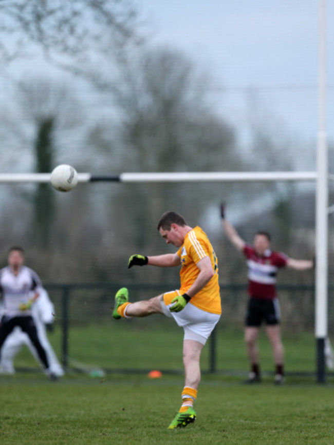 CJ McGourty kicks the winning point from an injury time free