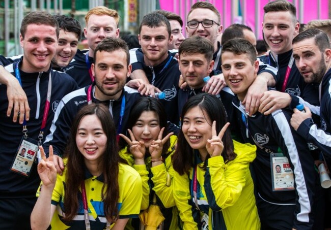 Team Ireland athletes during the flag raising ceremony