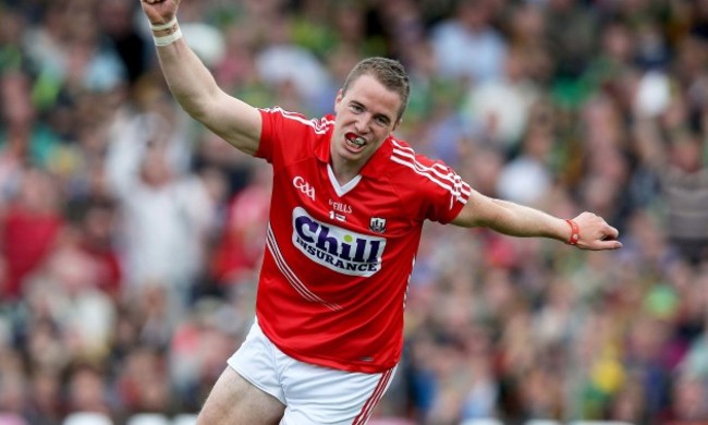 Colm O'Neill celebrates scoring the first goal of the game