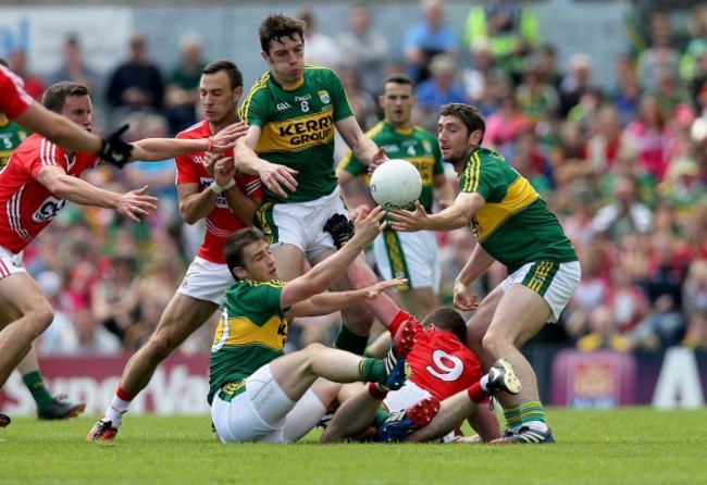 Stephen O'Brien, David Moran and Killian Young with Kevin O'Driscoll and Fintan Goold