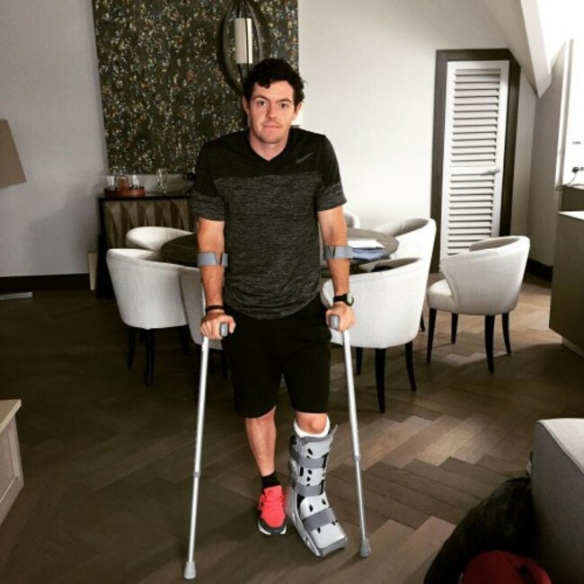 Rory McIlroy on Instagram: Total rupture of left ATFL (ankle ligament) and associated joint capsule damage in a soccer kickabout with friends on Saturday. Continuing...