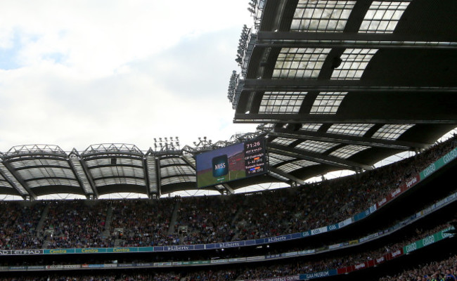 General view of Hawk-Eye signalling a Miss for the late free taken by John O&Otilde;Dwyer