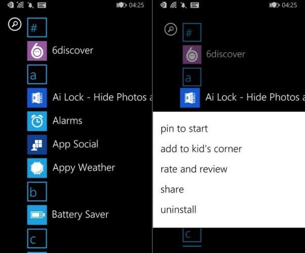 Windows Phone apps uninstall