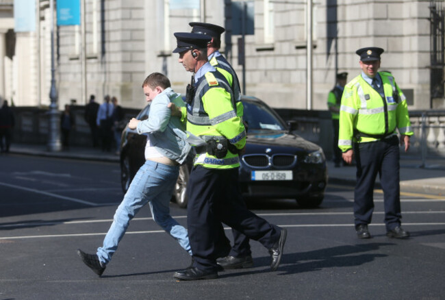 15/7/2015. Irish Water Protest. Gardai remove a pr