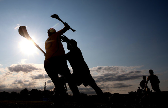 Clare players warm up ahead of the game