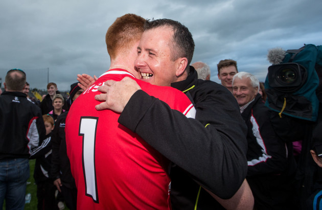 Aidan Devaney and manager Niall Carew celebrate after the game