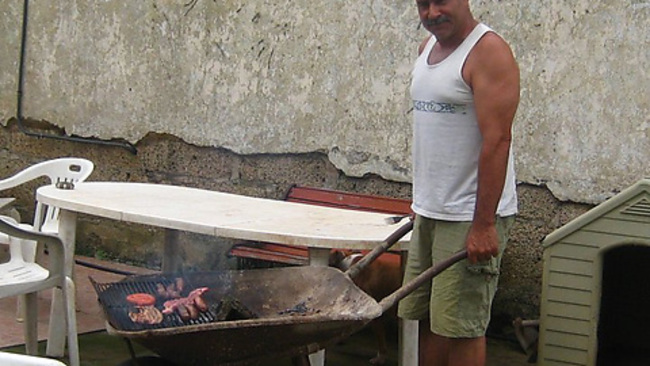 So, my dad had to improvise a grill for a small BBQ...