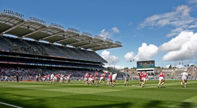 The Galway team warm up