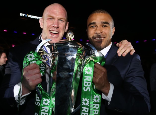 Paul O'Connell and Simon Zebo celebrate winning