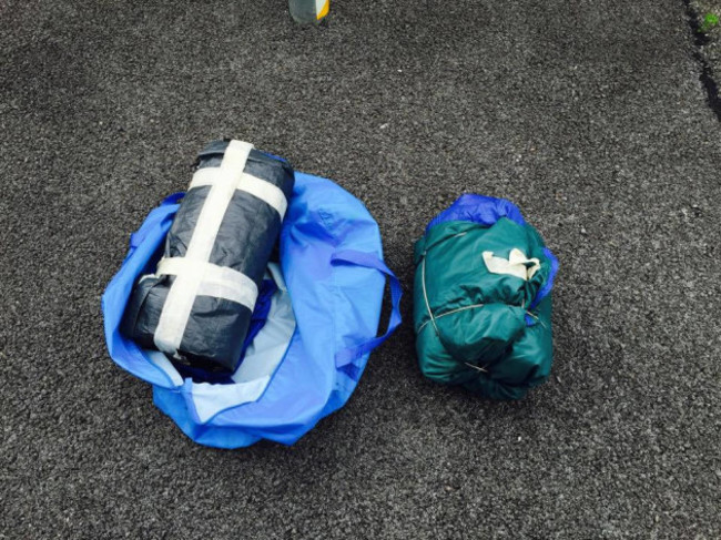 Blue bag with sleeping bags