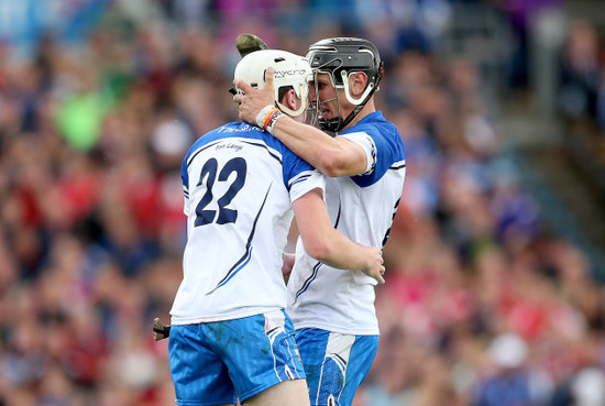 Maurice Shanahan celebrates scoring his side's second goal with Shane Bennett