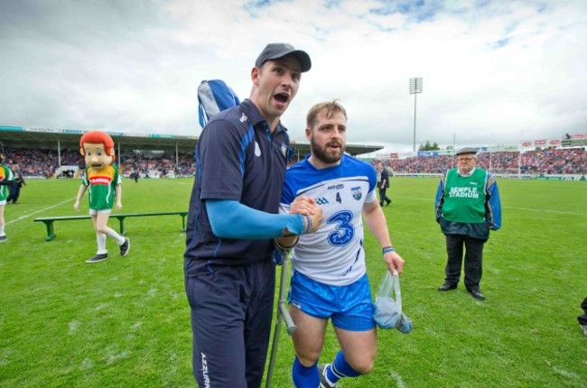 Dan Shanahan celebrates with Noel Connors after the game