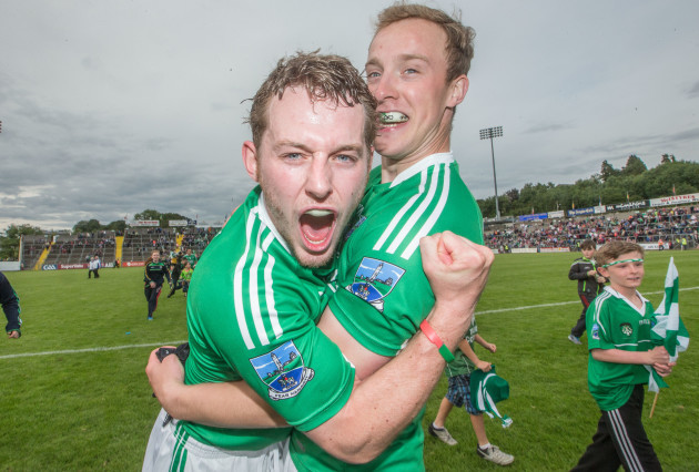 Declan McCusker and Che Cullen celebrate after the game