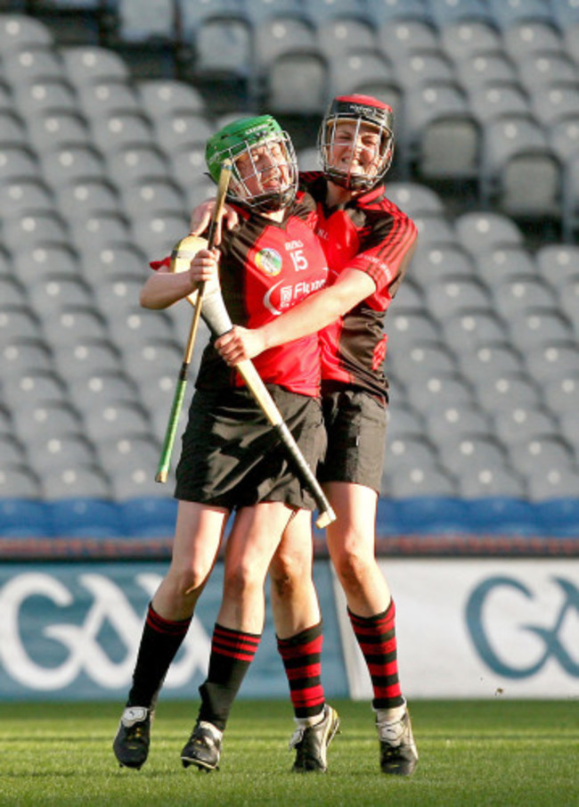 Stacey Kehoe and Shelley Kehoe celebrate at the final whistle