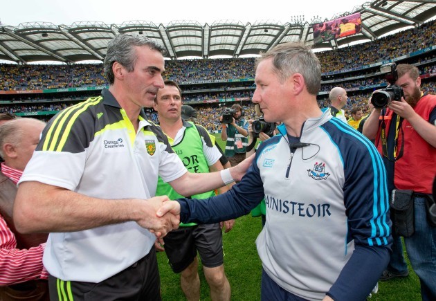 Jim McGuinness shakes hands with Jim Gavin after the game