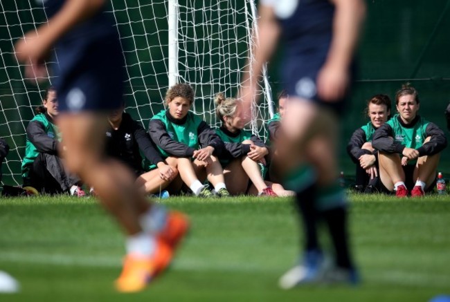 Members of the Ireland Women's 7's team watch training today