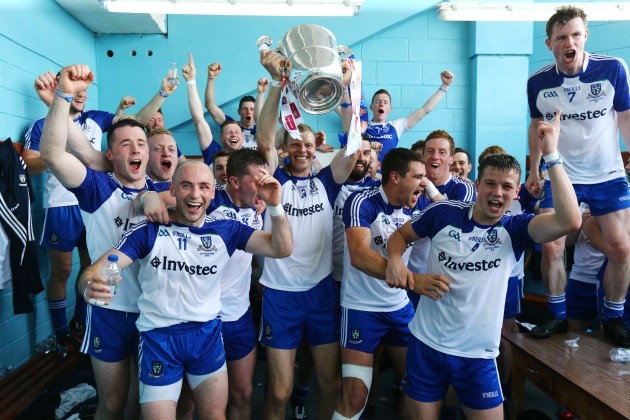 Monaghan players celebrate in the dressing room
