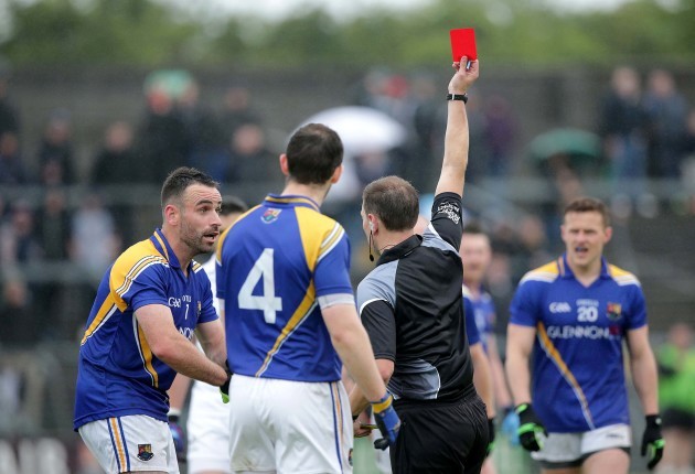 Diarmuid Masterson gets a second yellow and subsequent red card