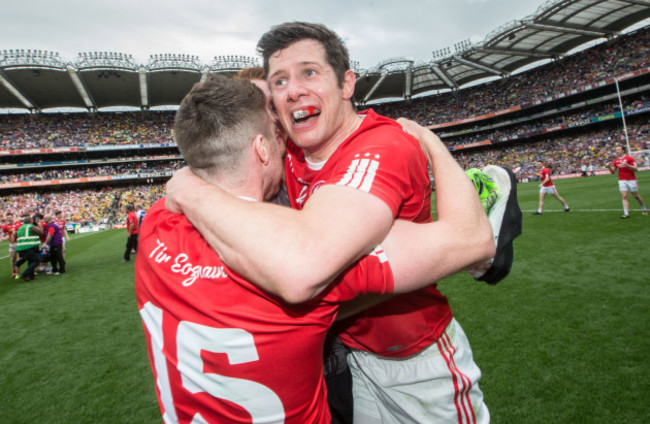 Connor McAlsikey, Sean Cavanagh and Michael OÕNeill celebrate