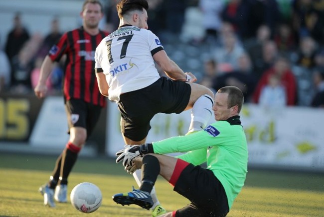 Longford's Paul Hunt makes another save from Dundalk's Richie Towell