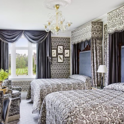 Beautifully decorated family bedrooms, why shouldn't the whole family travel in style! #bedroom #familyroom #familyfriendly #vacation #summerholiday #irishcastle #castle #luxurytravel #luxuryhotel #fivestar #LHW #LeadingHotel #bed #interior #chandellier