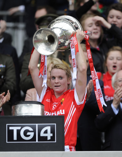 Briege Corkery lifts the cup