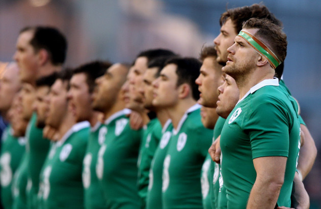 Jamie Heaslip stands for the National Anthem