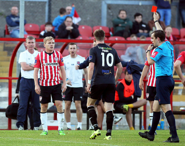 Conor McCormack is sent off by Robert Harvey